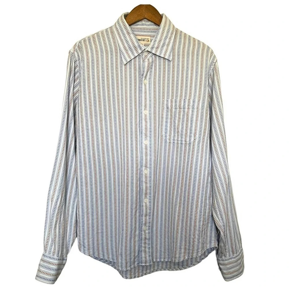 BKE 67 Button Down Shirt‎ Mens Large Blue Striped Long Sleeve Preppy Coastal